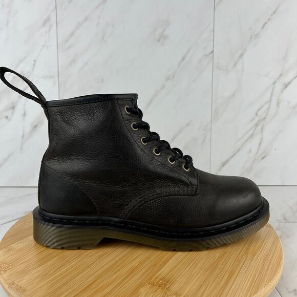 Dr. Doc Martens 101 Harvest Mens Size 9 Black Leather Combat Moto Boots Shoes - Picture 1 of 9